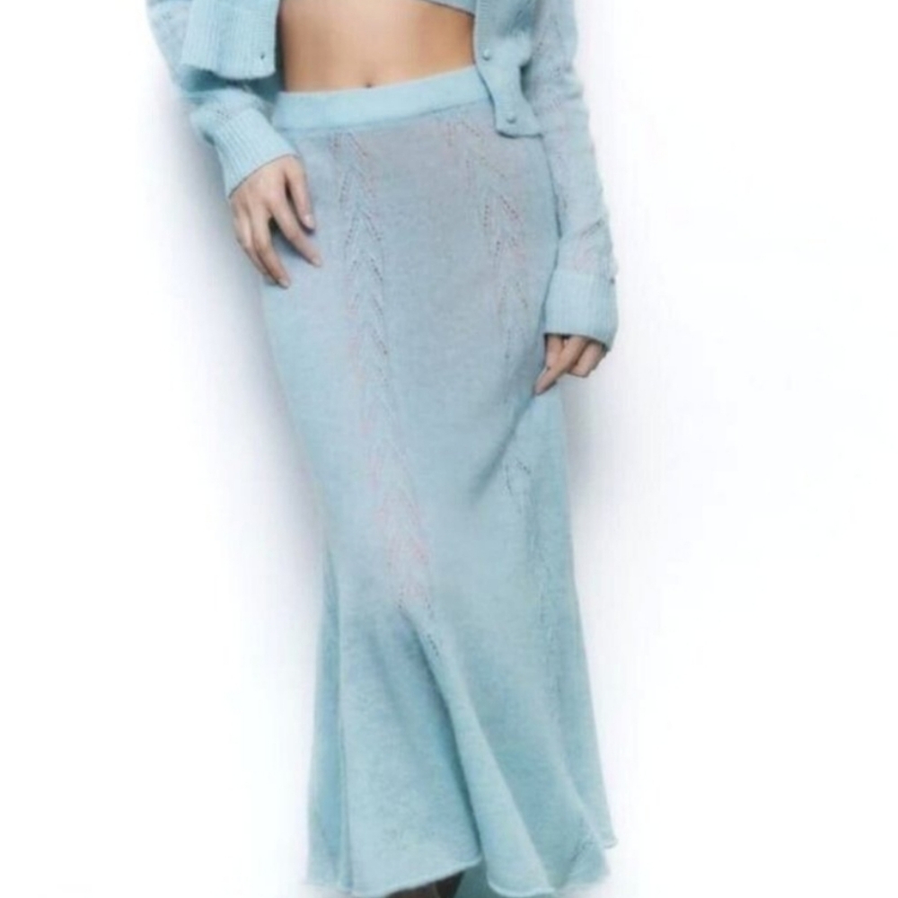 Zara Sheer Knit Light Blue Maxi Skirt